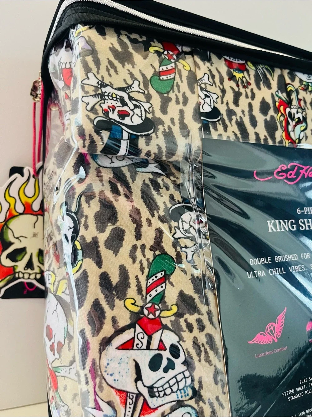 Ed Hardy 6 Piece King Size Sheet Set Tattoo You Leopard Print Skulls New York